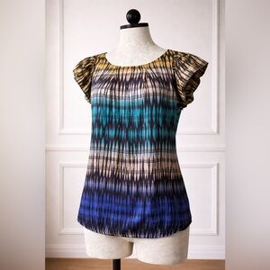 The Limited Ombre Ikat Flutter Sleeve Top - Blue, Teal, Yellow